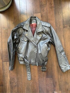 Vintage 1990s Gray Leather Biker Jacket - Women's Motorcycle jacket